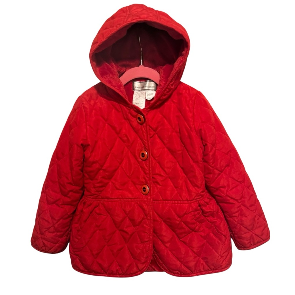 American Widgeon Jacket Quilted Peplum Red Matelasse Faux Fur Lined 6